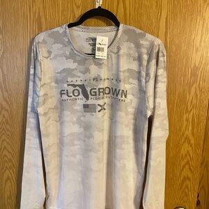 Gray Long Sleeve Tee with Subtle Camo Design